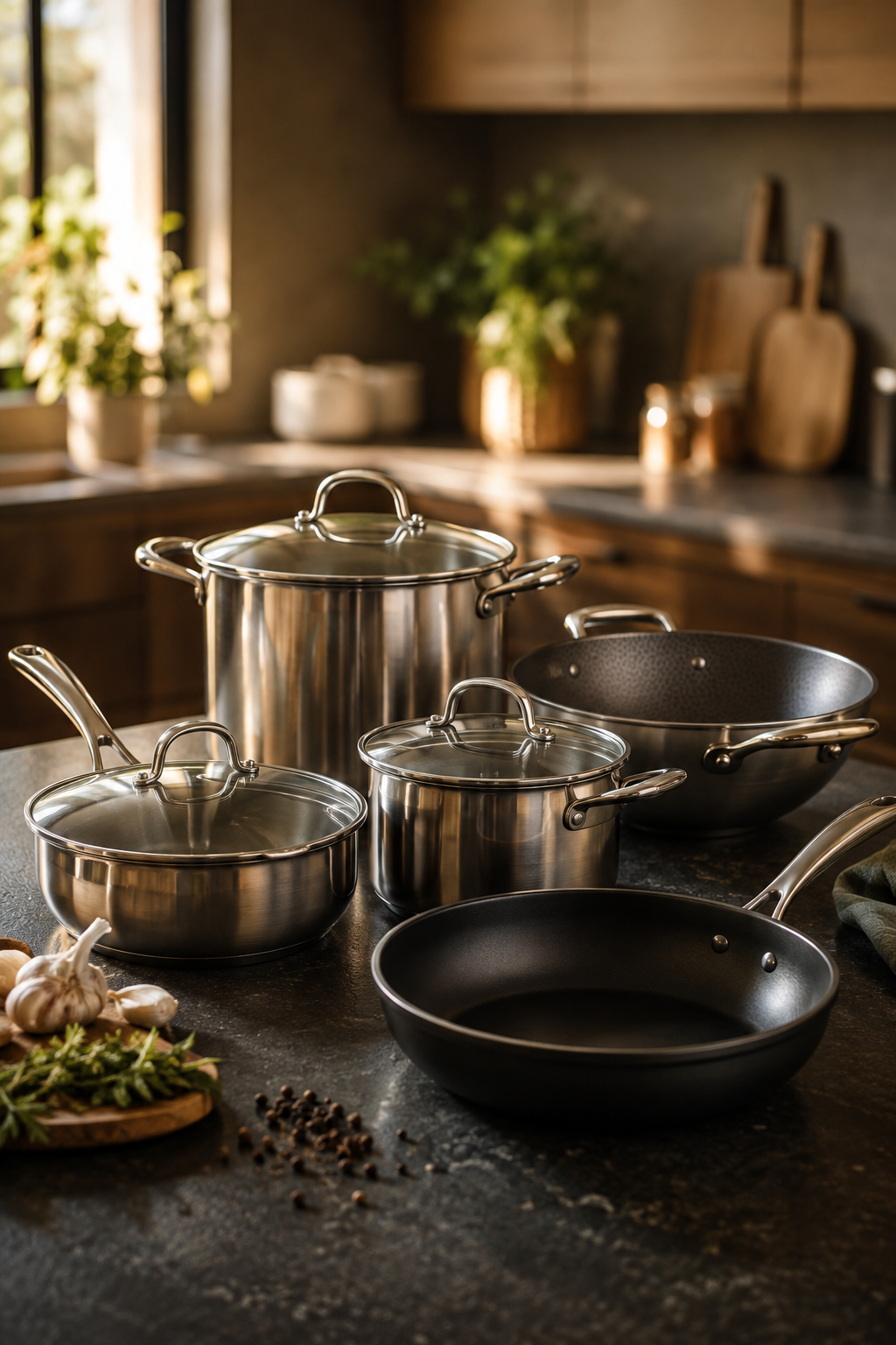 Premium cookware on a kitchen countertop